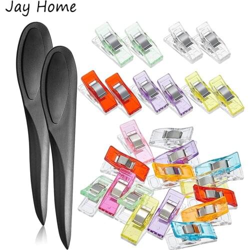 20Pcs Multipurpose Sewing Clips with 2 Point Tuner Seam Creaser Plastic Sewing Mark Turner Presser Tool for DIY Sewing Quilting