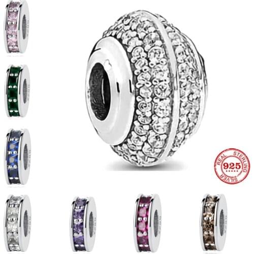 2021 New 925 Silver Colorful Zircon Spacer Fine Bead Accessories Fit Pandora Original Bracelet Charm Beads For Women DIY Jewelry