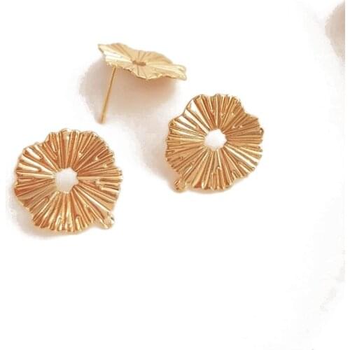 4PCS Lotus Leaf Ear Studs S925 Silver Needle Diy Earrings Supplies 14k Gold Plated for Jewelry Making Hand Made Accessories