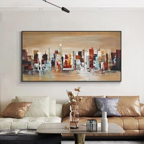 Handmade Abstract Oil Painting Wall Art City Building Landscape Picture Minimalist Modern On Canvas Decorative For Living
