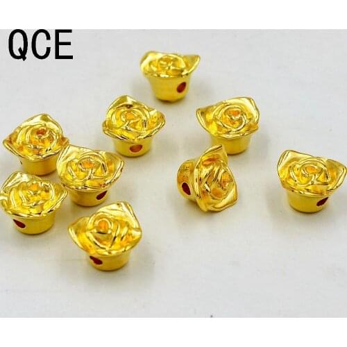 Free Shipping 48pcs 12mm Double Hole Color Gold Round Pearl Imitation Plastic Pearl Rose Flower Beads ForDIY Women Jewelry