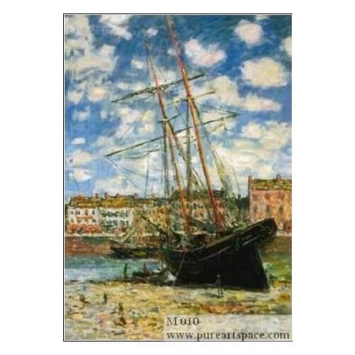 Free shipping High quality Monet oil painting on canvas,boat laying at low tide