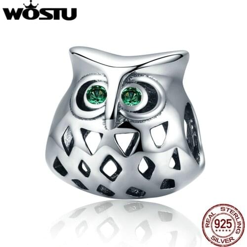 WOSTU Brand New 925 Sterling Silver Lovely Owl Openwork Animal Beads fit original WST Charm Bracelet Jewelry CQC424