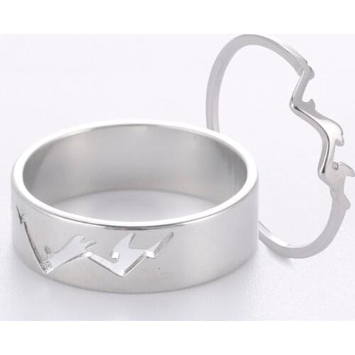 COOLTIME Mountain Couple Rings for Women Men Stainless Steel Hollow Out Minimalist Nature Love Paired Ring Fine Jewelry Gift