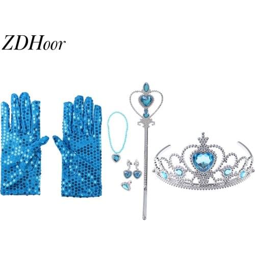 Kids Girls Princess Cosplay Set Anime Princess Sparkly Crown Sequins Glove and Magic Wand Outfit Clubwear Exotic Cosplay Costume