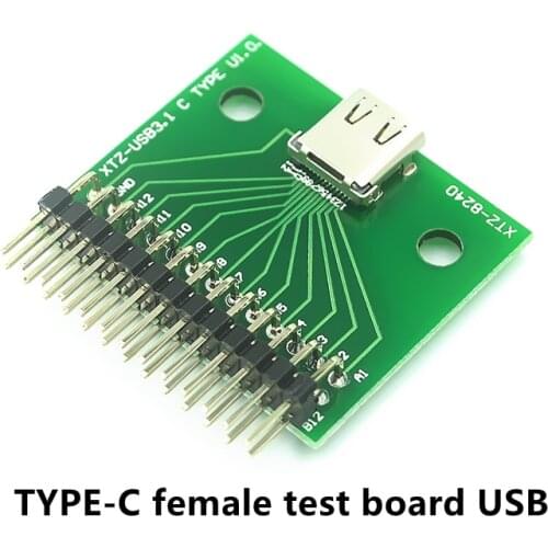 Double-sided positive and negative plug TYPE C female test board USB 3.1 with PCB board 24P female connector with pin header