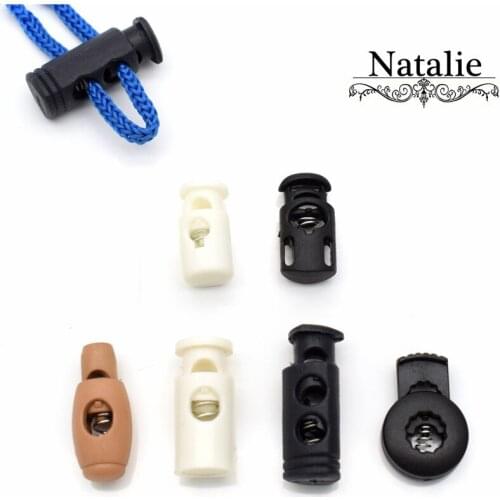 10pcs 5mm Hole Black Plastic Stopper Cord Lock Bean Toggle Clip Black Apparel Shoelace Sportswear Accessories