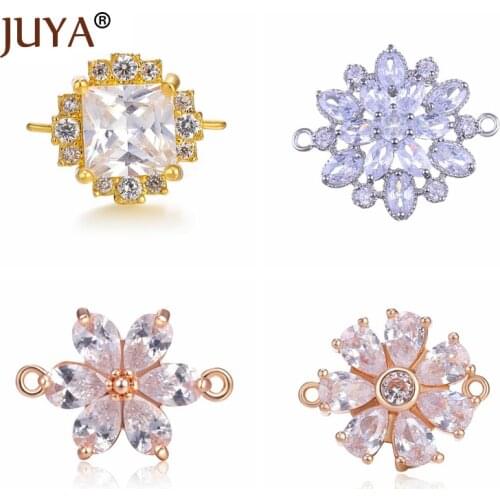 Juya Jewelry Making Supplies Series Luxury Zircon Crystal Flowers Connector Charms For Bracelet Necklace Earrings DIY Findings