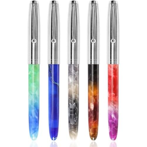 Jinhao Unique Acrylic Resin Fountain Pen Stainless Steel Cap Crystal Color Extra Fine Nib 0.38mm For Smooth Writing Ink Pens