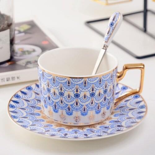 Nordic Style Bone China Coffee Cup Saucer Spoon Set 220ml British Cafe Porcelain Tea Cup Advanced Ceramic Teacup