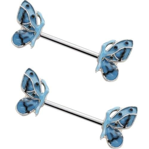 Starbeauty 1 Pair Black Oil Dripping Butterfly Nipple Rings Sexy Women Nipple Piercing Jewelry Stainless Steel Nipple Bar 14G