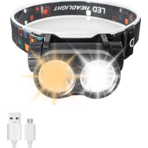 2PCS 5W Dual XPE LED Fishing Headlamp Flashlight 1200mAh USB Rechargeable Work Light Inspection Lamp 2Modes Fishing Head Torch