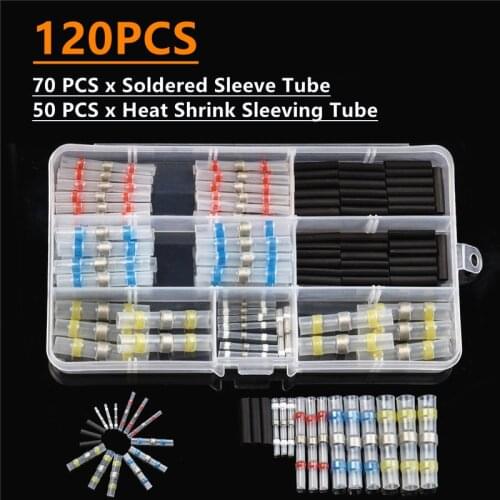 120PCS Waterproof Electrical Wire Connectors Heat Shrink Solder Sleeve Tube Insulated Terminals Car Accessories Mixed Sizes Kit