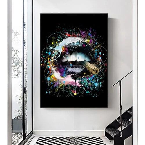Colorful Graffiti Lip Art Canvas Painting Abstract Posters and Prints Cuadros Wall Art Pictures for Living Room Home Decoration
