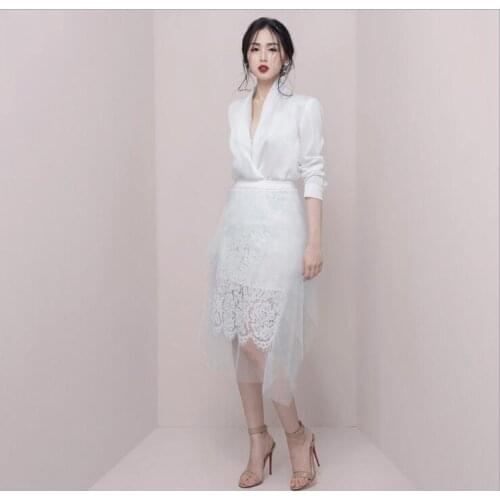 Lace deep v neck long suit formal suit