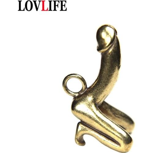 Brass Sexy Legs Penis Pendants for Keychains Jewelry Retro Metal Copper Genitals Figures Car Key Chains Hangings Couple Keyrings
