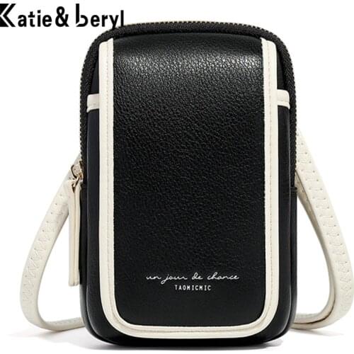 Fashion Brand Cell Phone Shoulder Bag for Women Multifunction Small Crossbody Bags Ladies PU Leather Zipper Handbags Mini Purse