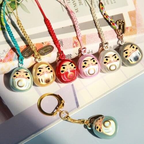 Cartoon Japan Daruma Bells Pendant DIY Trinkets Phone Accessory Car Bag Key Chain Water Bells Copper Keyring Pray Couple Gift