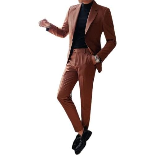 2021 Jacket+Pant Handsome double-split two-button solid-color suit suit mens two-piece suit