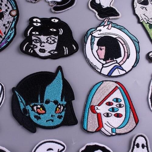 Anime Cartoon Patches For Clothing No Face Man Iron On Patches DIY Japan Anime Character Embroidered Patches For Clothes Stripe