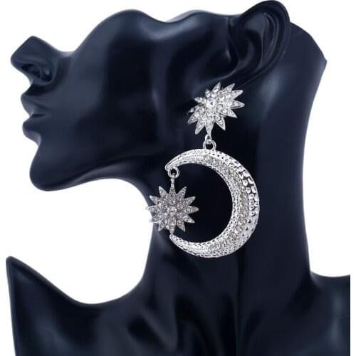 2017 New Moon Stars Earrings Fashion Jewelry Rhinestone Earring Bijoux