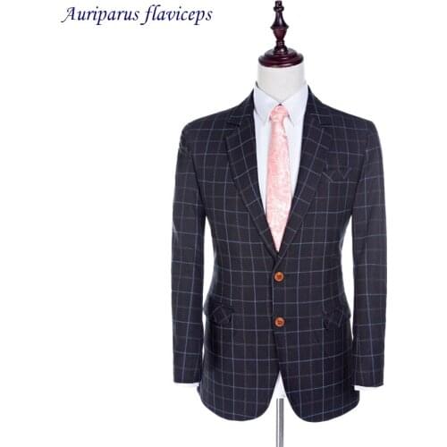 New Wool Blend Jacket Navy Blue Plaid Men Suit Jacket Slim Fit Wedding Blazer For Mens Blazer Groom Man Tuxedos (Jacket)
