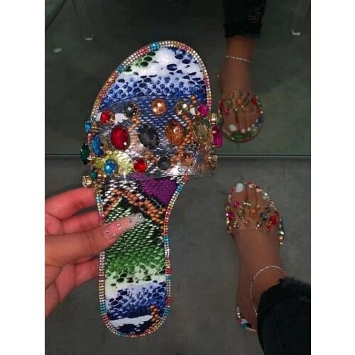 Wholesale spring and summer explosions gemstone rhinestones flash sandals comfortable wild diamond slippers