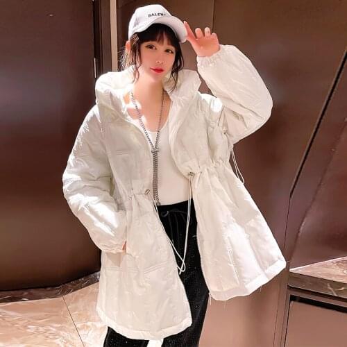 Mid-length Waist Hugging Down Cotton Coat Womens Winter 2021 Hooded Jacket Warm Windproof Oversize Puffer Jacket Thicken Parka