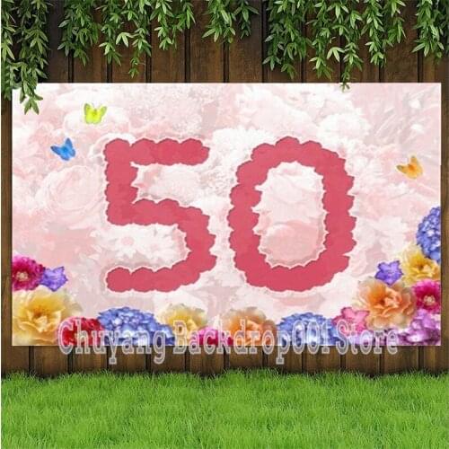Photo Studio Props Vinyl Photography Backdrop Fifty Year Old Birthday Balloon Ribbons 50st Birthday Party Decoration