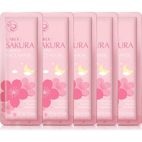Sakura Sleeping Mask No-Wash Sakura Face Masks Acne Skin Care Moisturizing Soothing Night Cream Korean Facial Mask 3g*15pc
