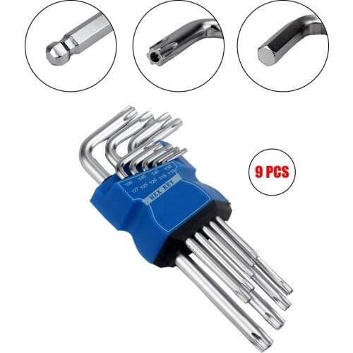 Senzeal Long Arm Ball L-Shape Metric Hex Key Bit from 1.5mm to 10mm T10 - T50 Torx Wrench Set 9pcs Hex Key Wrench Set
