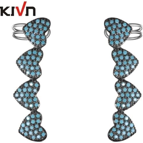 Womens Fashion Jewelry Heart Cubic Zirconia Long Ear Cuff Ear Crawler Climber Earrings for Birthday Gifts 10pcs Lot Wholesale