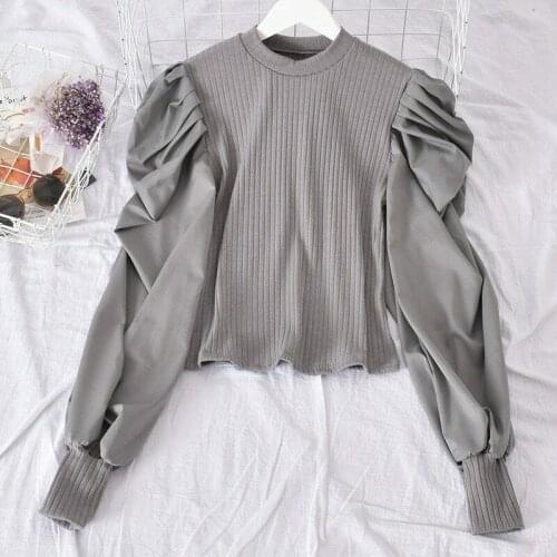 Spring Summer Long Sleeve Office Blouse Women Round Neck Knitted Slim Fit Shirt