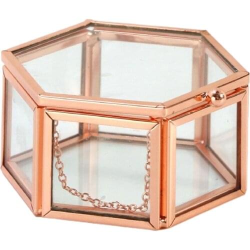 Hexagonal Glass Ring Box Geometrical Clear Jewelry Storage Box Eternal Flower ring holder DIY Delicate Wedding Decoration