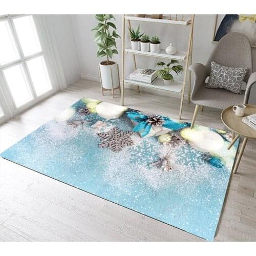 Snowflakes On Blue Background Christmas Living Room Cushion Childrens Room Floor Carpet Bathroom Area Rugs Indoor Non-Slip Mat