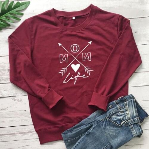 100% Cotton Mom Life Heart Arrow Print Sweatshirt Aesthetic Women Graphic Motherhood Pullover Funny Mothers Day Gift Sweatshirt