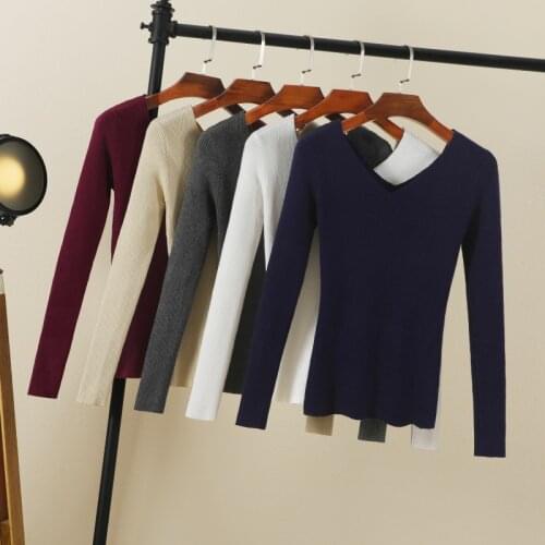 2021 korean style long sleeve top sweaters for women fashion tops clothing sweaters v neck black white pullovers knitted blouses