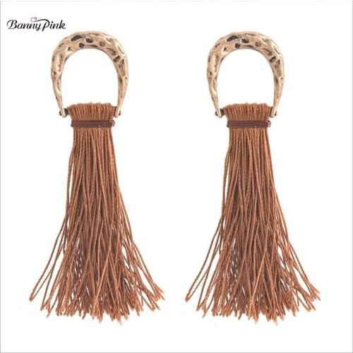 Banny Pink Bohemia Brown White Long Fringe Earrings For Women Vintage Geo Pendant Drop Earrings Ethnic Tassel Dangle Earrings