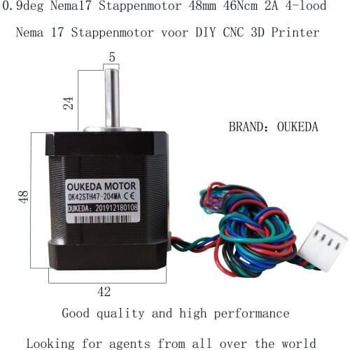 0.9deg Nema1748mm 46Ncm 2A
