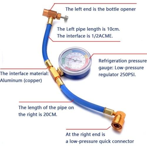 1PC New R134A Air Conditioning Pipe Refrigerant Addition Tube with 250PSI Cooling Pressure Gauge