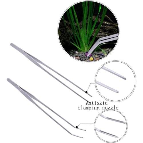 2Pcs Stainless Steel Tweezers Aquarium Live Plant Tank tweezer Cleaning Tools