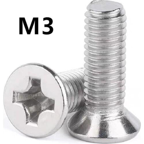 200pcs/lot GB819 DIN965 M3x5/6/7/8/10/12/14/16/18/20mm stainless steel 304 phillips flat countersunk head micro mach