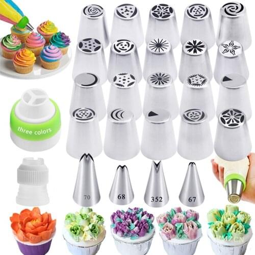 26PCS/SET Cream Pastry Decorating Tips Set Stainless Steel Russian Tulip Icing Piping Cake Nozzles Cupcake Baking Tools