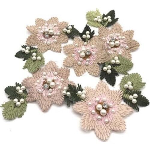 5Pcs/lot Beaded Rhinestones Flower Patch Vintage Embroidered Applique Fashion Clothing Decor Sew On Patch Accessories Patch