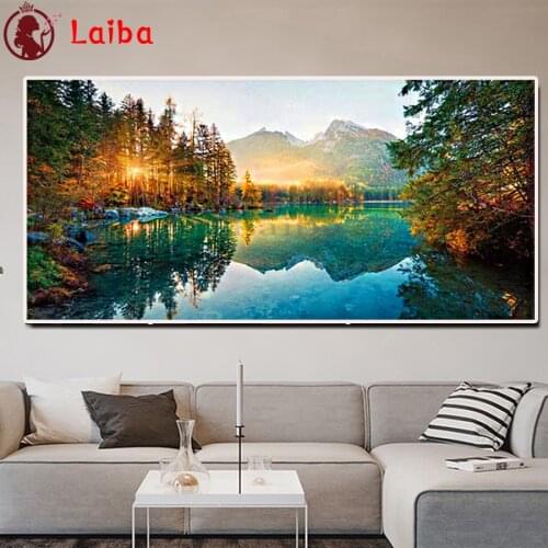 Diamond painting full square round drill Nature Landscape Sunshine Forest Lake painting DIY embroidery sale crystal beads decor