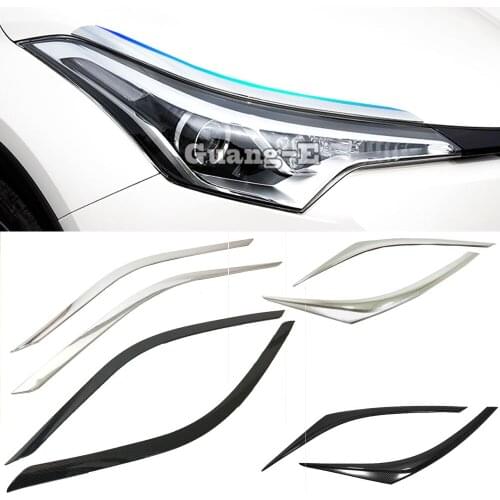 Car Sticker Body Head Front Eyebrow/Trim Light Lamp Frame ABS Chrome/Carbon Fiber 2pcs For TOYOTA C-HR CHR 2017 2018 2019 2020