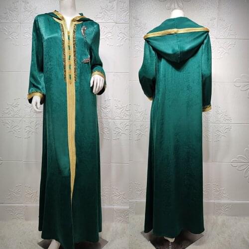 Velvet Middle East Muslim Dress With Hat Turkey Femme Abaya Kaftan Long Robe Women Islam Party Clothing Ramada A001a