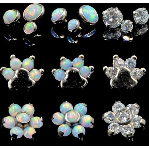 BOG-3PCS Steel Opal Zircon Flower Ear Cartilage Tragus Helix Piercing Screw Fit Top 16g Opal Labret Lip Bar Rings Sexy Jewelry