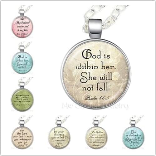 God Is Within Her, She Will Not Fall Glass Choker Necklace Gift For Student Friends Motivating People Famous Aphorism