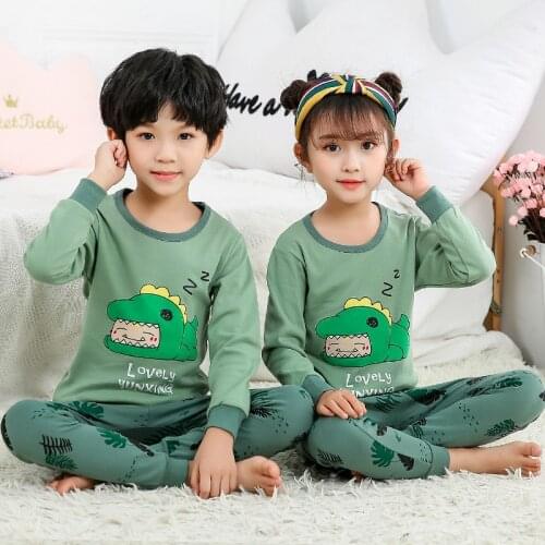 Boys Girls Cartoon Pajamas Set Autumn Children Long Sleeve Sleepwear Suit Baby Clothes Cotton Pyjamas Sets For Kids 2 4 6 8 12Y